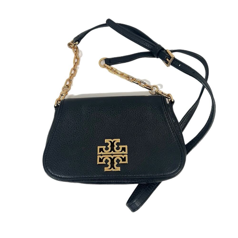 Tory Burch Britten Mini Black Leather Crossbody Bag Big Gold Logo